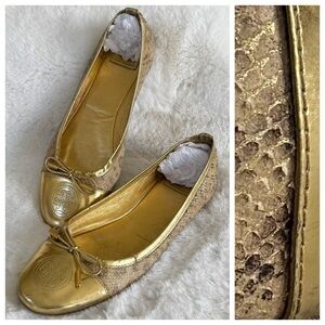 TORY BURCH 11 Verbena Metallic Luxe Snake Embossed Leather Cap Toe Ballet Flats